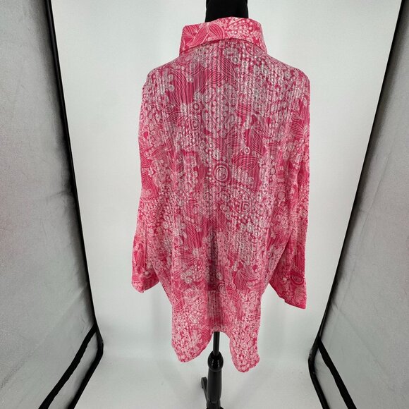 Westbound Woman Floral Button Up Shirt Size 3X Cotton Pink Career Paisley Loose - Picture 5 of 6